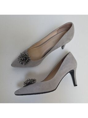 ESCADA | Gray Suede Heels Silver Embellishments Sz 40